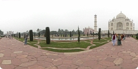View of Taj Mahal and Gateway from path between them