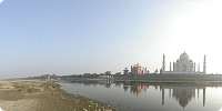 Reflection of Taj Mahal, Mosque and Jawab in river Yamuna