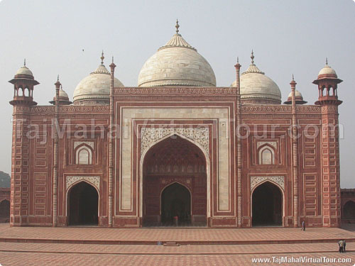 Front view of Mosque situated at right of Taj Mahal Tomb