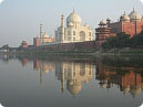 Reflection of Taj Mahal, Mosque and Jawab in river Yamuna